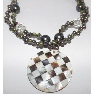 Cultured Peacock Pearl Mother of Pearl Crystal Statement Necklace